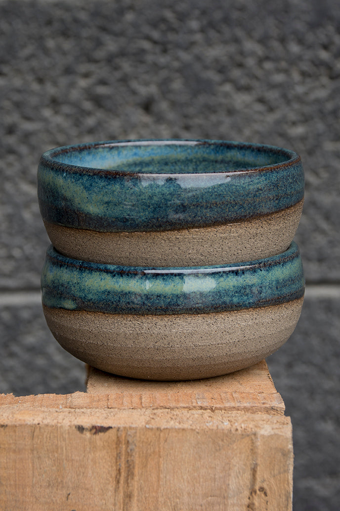 Mini Blue-Green Pottery Serving Bowls