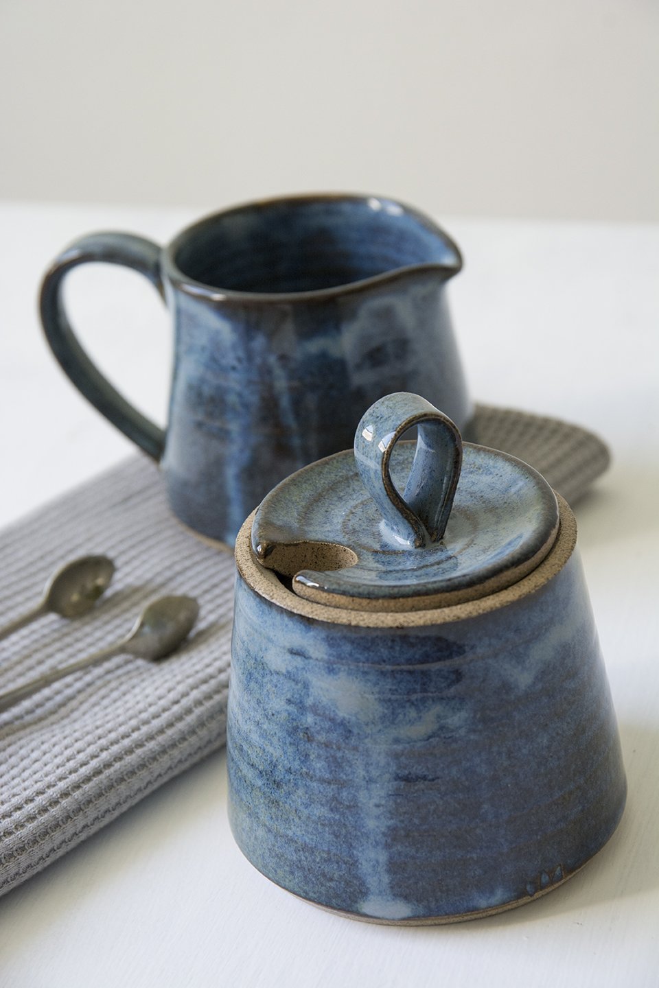 Blue Ceramic Creamer and Sugar Set - RAMIREZ ZANOTTY - Sugar Bowl set