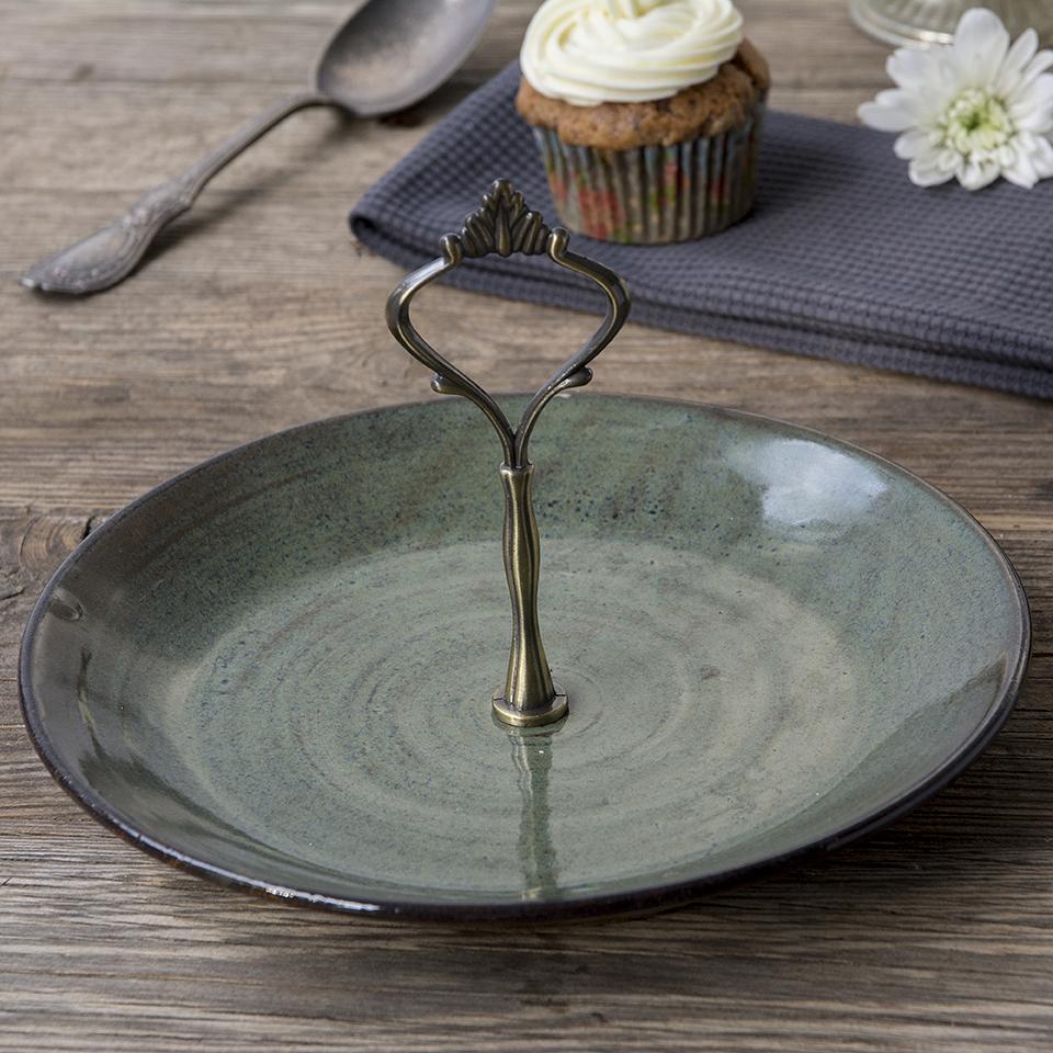 Blue-Green Ceramic Dessert Stand - RAMIREZ ZANOTTY - plates
