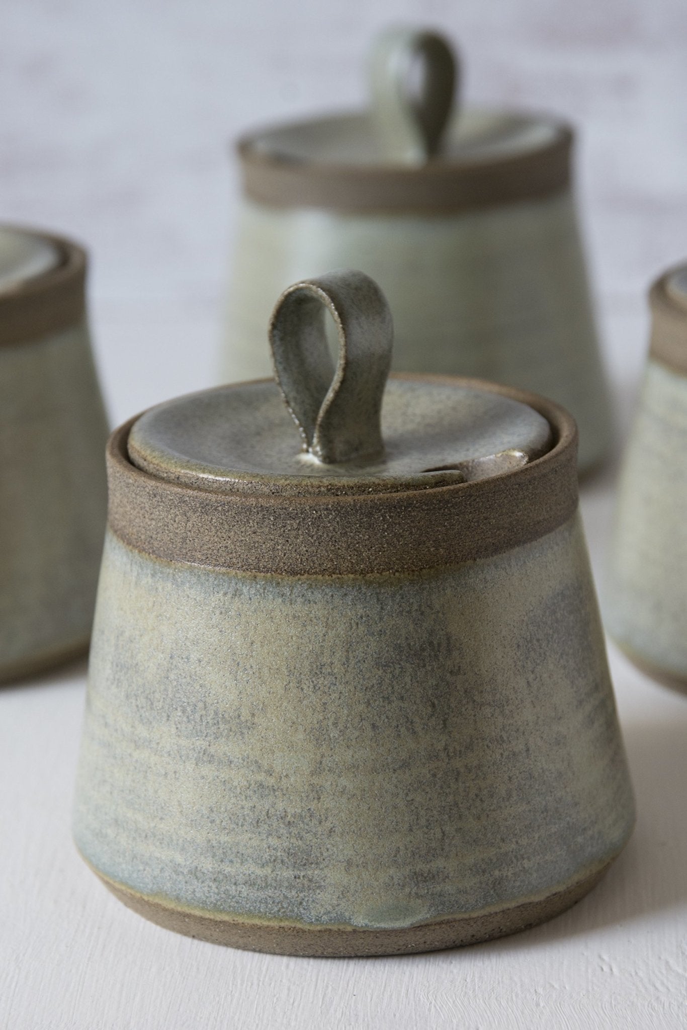 Green Sage Pottery Sugar Bowl and Creamer Set - RAMIREZ ZANOTTY- Sugar Bowl set