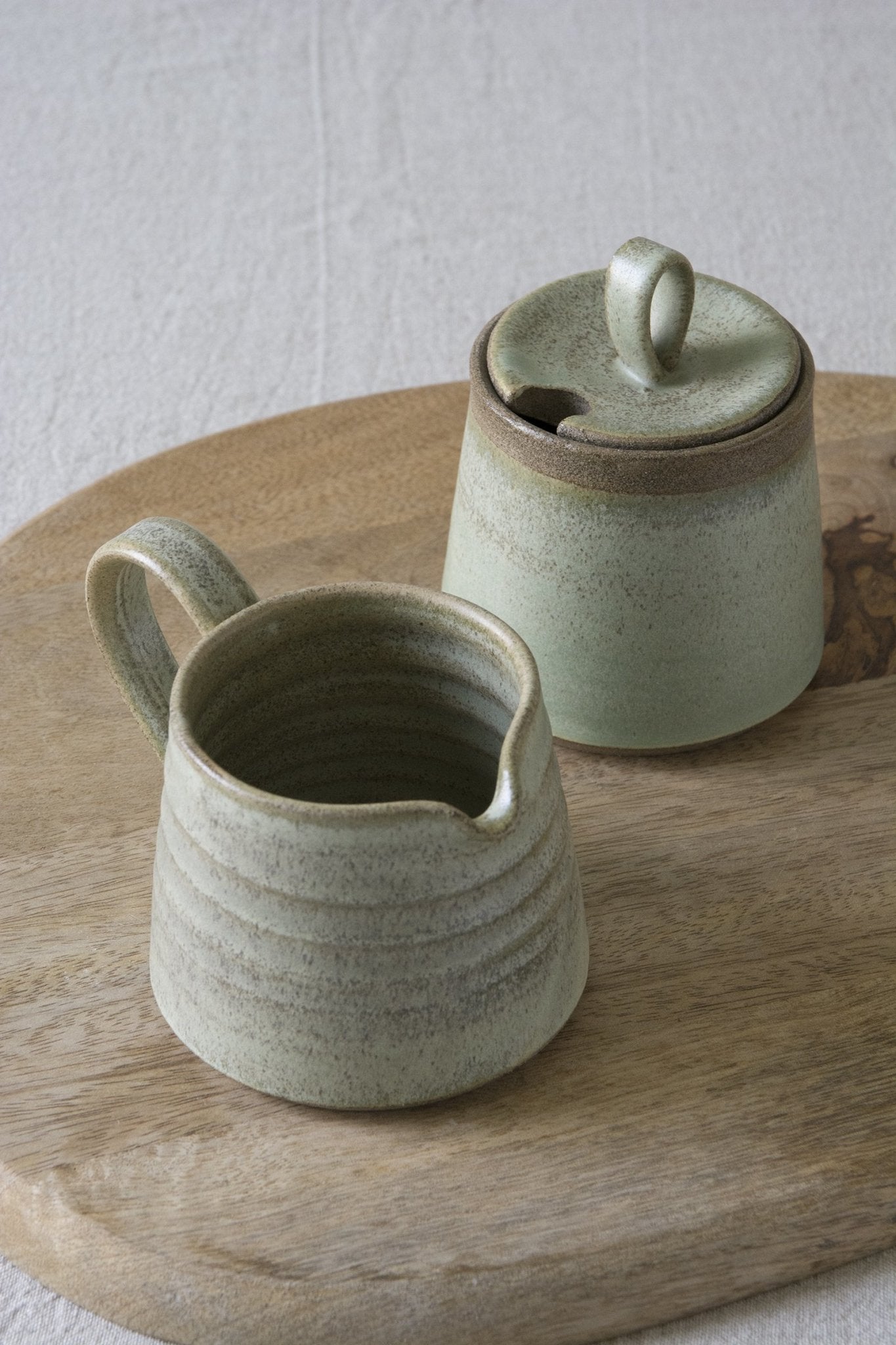 Green Sage Pottery Sugar Bowl and Creamer Set - RAMIREZ ZANOTTY - Sugar Bowl set