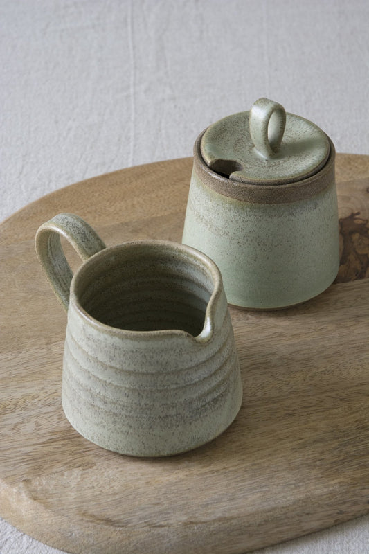 Green Sage Pottery Sugar Bowl and Creamer Set - RAMIREZ ZANOTTY - Sugar Bowl set