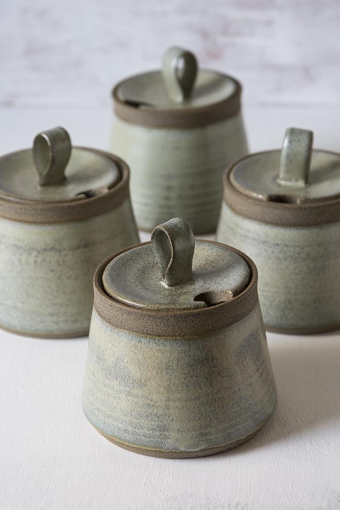 Green Sage Pottery Sugar Bowl and Creamer Set - RAMIREZ ZANOTTY- Sugar Bowl set