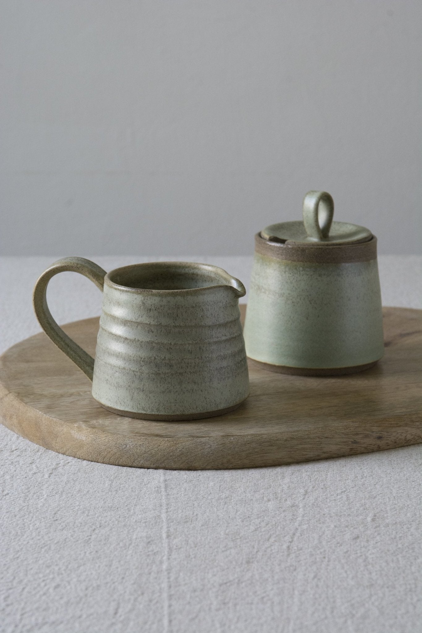 Green Sage Pottery Sugar Bowl and Creamer Set - RAMIREZ ZANOTTY - Sugar Bowl set