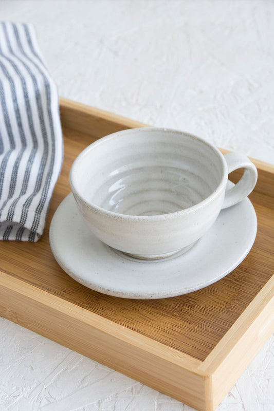 Hand-Thrown White Cappuccino Cup & Saucer - RAMIREZ ZANOTTY- Mug