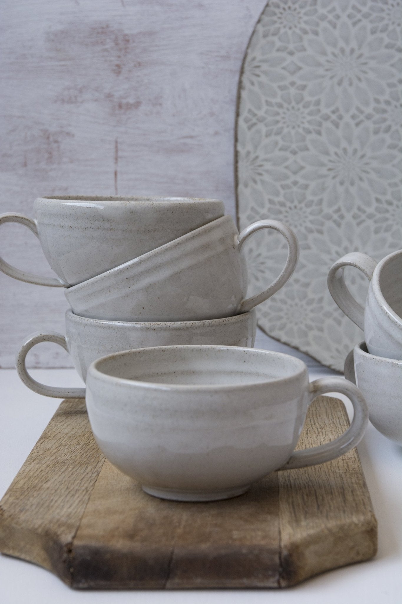 Hand-Thrown White Cappuccino Cup & Saucer - RAMIREZ ZANOTTY- Mug