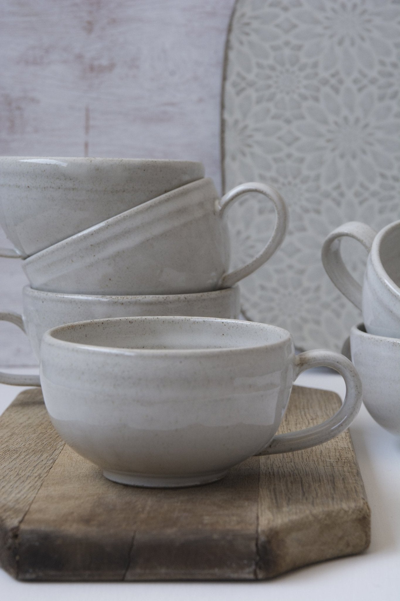 Hand-Thrown White Cappuccino Cup & Saucer - RAMIREZ ZANOTTY- Mug
