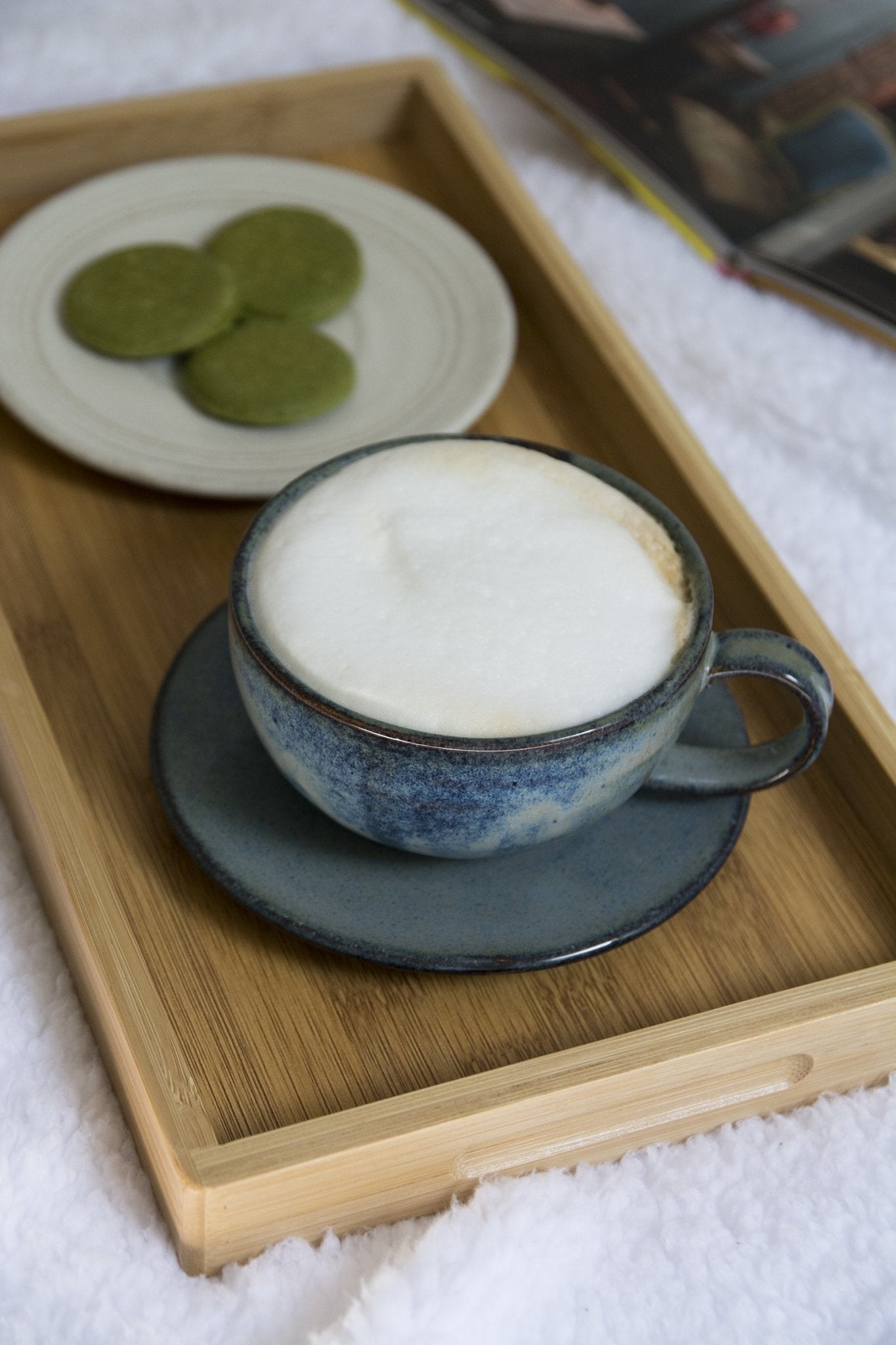 Handmade Pottery Blue Cappuccino Cup & Saucer - RAMIREZ ZANOTTY - Mug