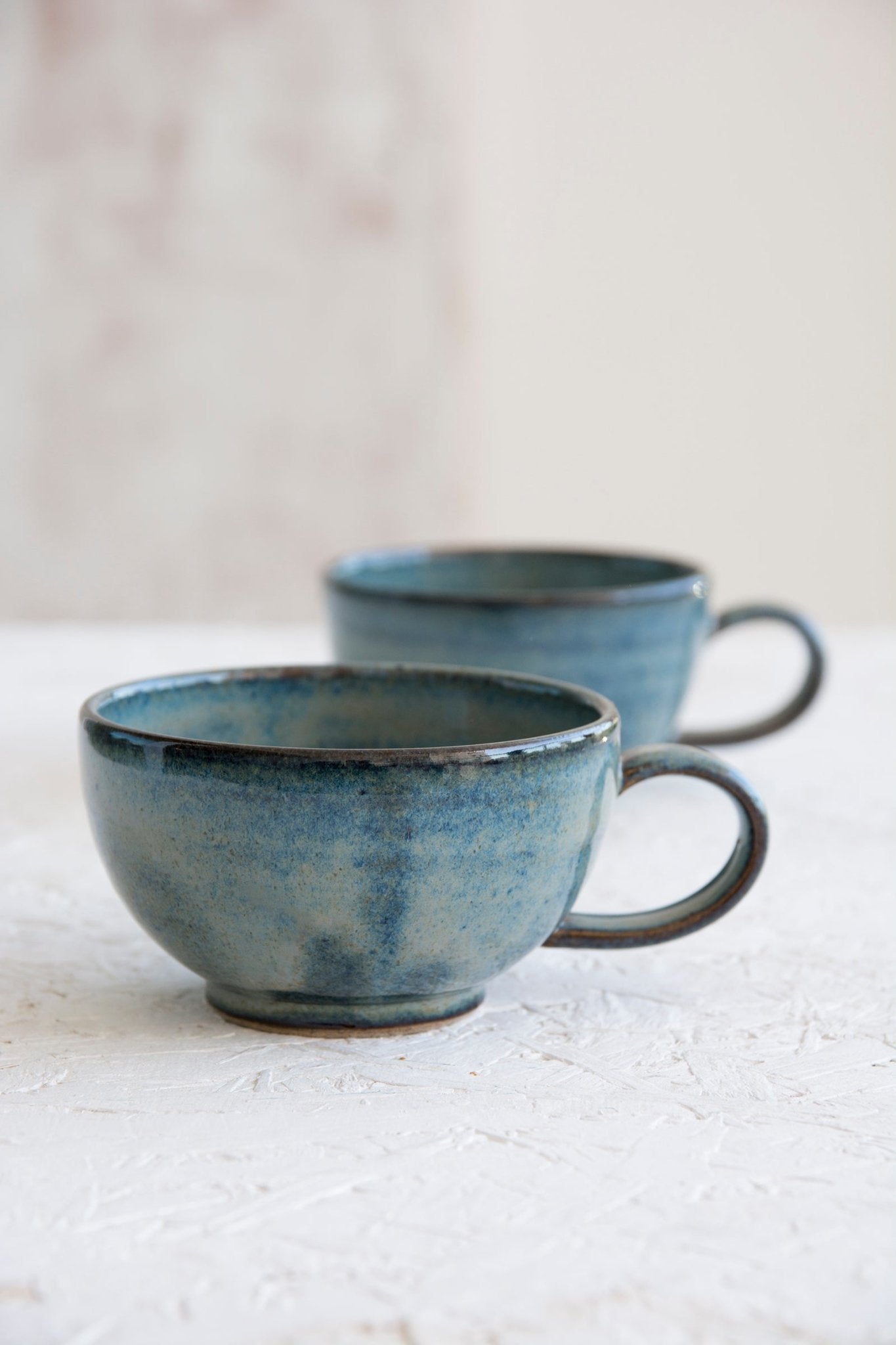 Handmade Pottery Blue Cappuccino Cup & Saucer - RAMIREZ ZANOTTY- Mug