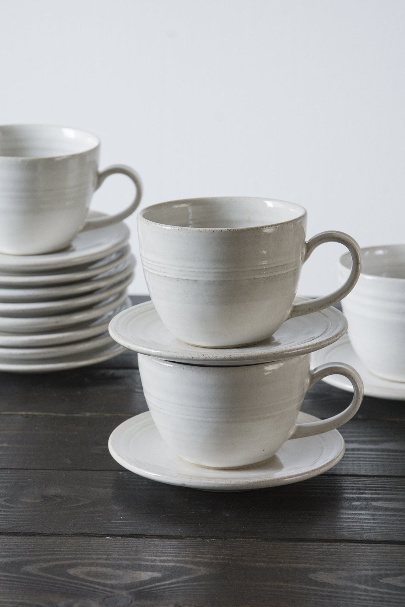 Pottery White Tea Cup and Saucer - RAMIREZ ZANOTTY- Mug