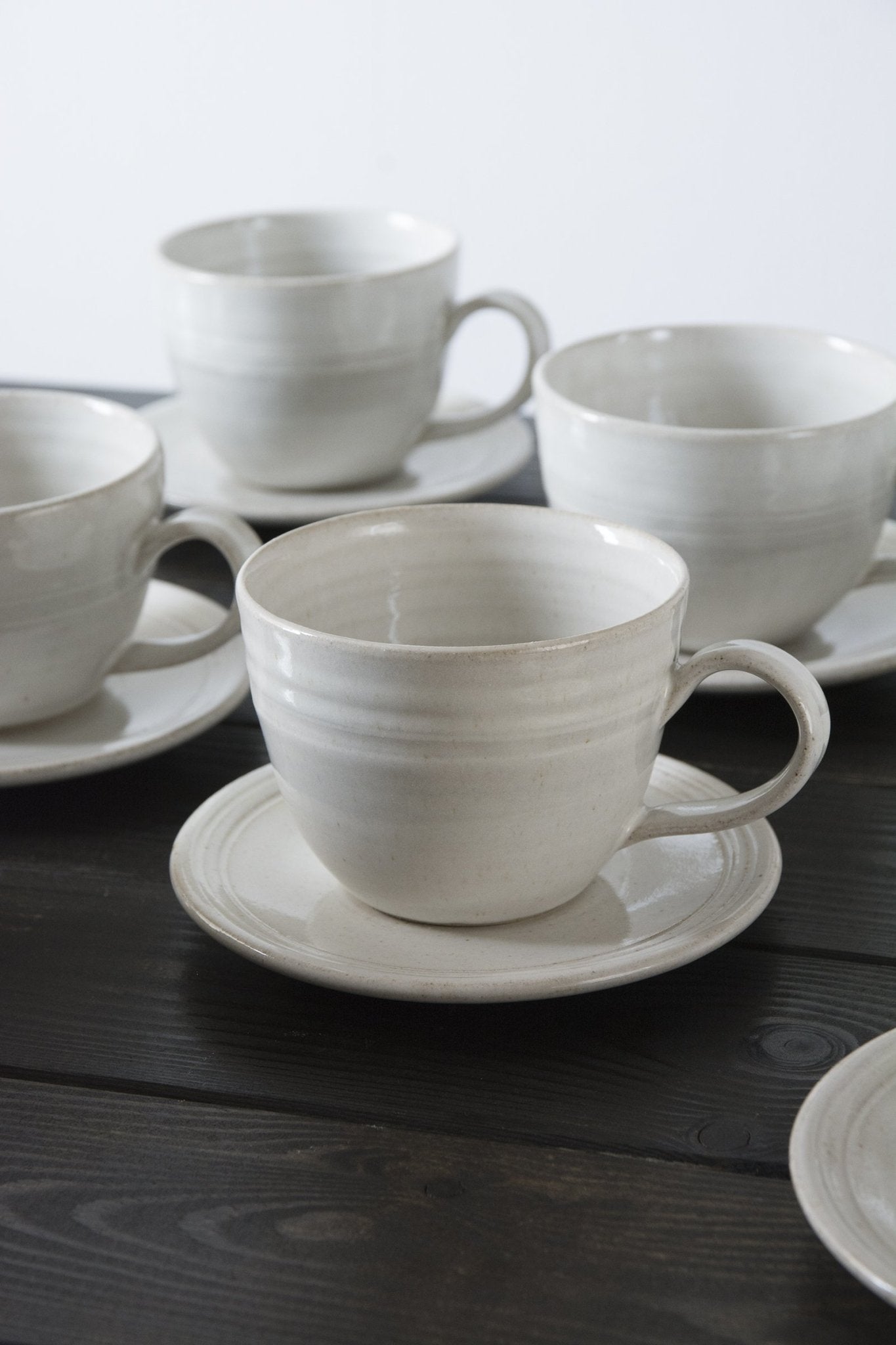 Pottery White Tea Cup and Saucer - RAMIREZ ZANOTTY- Mug