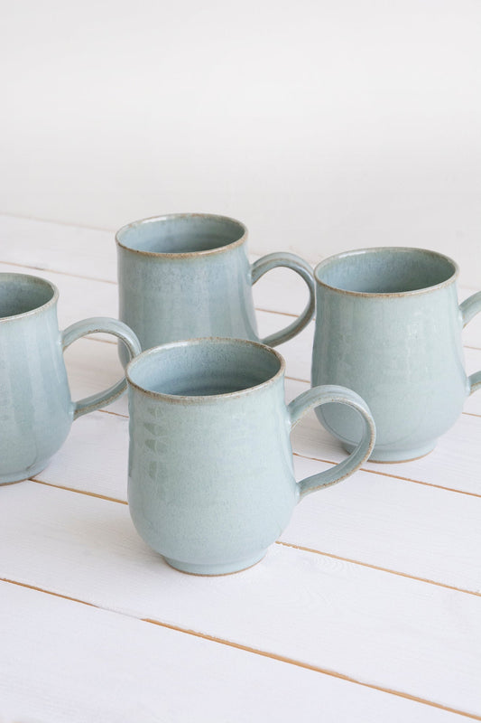 Set of 6 Pottery Coffee Mugs in Light Blue Steel, 10 fl oz - RAMIREZ ZANOTTY- Mugs and Cups