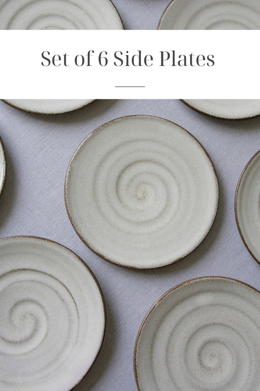 Set of 6 White Pottery Side Plates - RAMIREZ ZANOTTY - plates