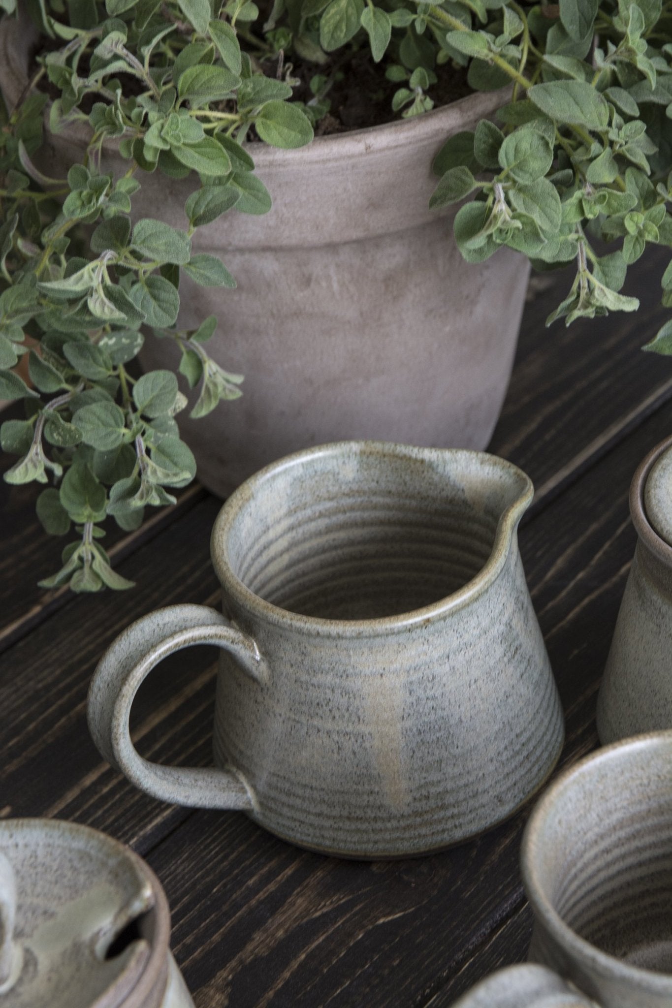 Green Sage Pottery Sugar Bowl and Creamer Set - RAMIREZ ZANOTTY- Sugar Bowl set