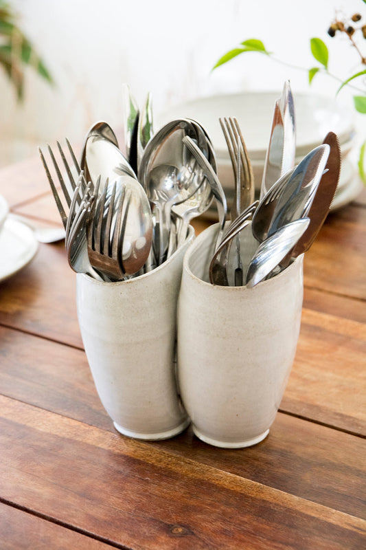White Flatware Caddy - RAMIREZ ZANOTTY- Utensil Holder