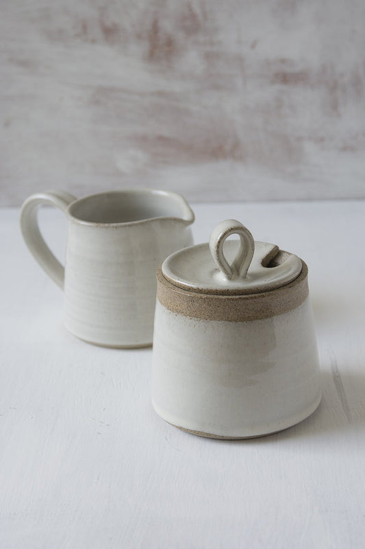 White Pottery Sugar Bowl and Creamer Set - RAMIREZ ZANOTTY - Sugar Bowl set